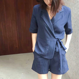 韩国东大门2016夏季新款ssim薄款短袖西装外套女阔腿短裤两件套装