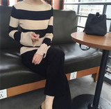 韩国东大门代购 条纹针织衫女 2016新款春季修身显瘦打底衫上衣女