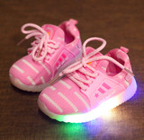 夏季男女童2-3-4-5岁儿童网布led发光灯鞋夏天系鞋带透气运动童鞋