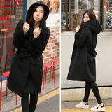 2016秋冬季新款女装韩版宽松羊绒大衣连帽中长款加厚羊毛呢子外套