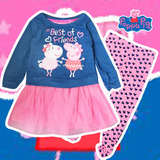 粉红小猪佩琪佩佩猪秋季女童装上衣长袖T恤卫衣连衣裙套外贸原单