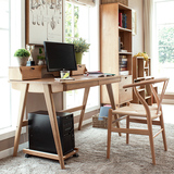 日式全实木书桌卧室台式书桌简约写字桌北欧电脑桌1.2米1米组合