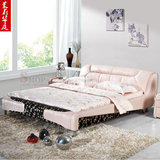 软床软体床 皮艺床 双人床1.8米大床粉色花皮真皮床 软靠床公主床