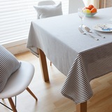 北欧现代简约田园中式棉麻布艺桌布台布灰色红色条纹长方形茶几布