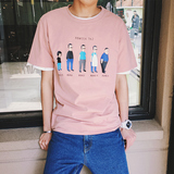 男士卡通圆领短袖T恤粉色林弯弯韩国权志龙同款夏装半袖学生衣服