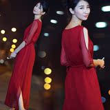 2016新款夏装韩版女装大码修身气质长裙雪纺短袖连衣裙女长款裙子
