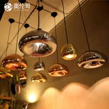 现代简约田园餐桌创意过道楼梯复古工业餐厅吧台黄铜碗玻璃吊灯