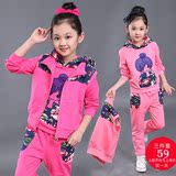 童装春季新款童套装 韩版中大童长袖樱花套装 儿童女孩休闲三件套