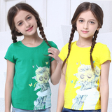 小猪班纳童装2016夏款6岁儿童短袖T恤小孩上衣女童潮体恤衫 绿/白
