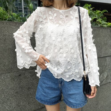 2016夏季新款韩版立体花朵灯笼袖罩衫防晒衣宽松显瘦雪纺衫女学生