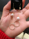 韩国东大门代购JY珍珠水晶锆石圆形圆圈不规则二线气质长款耳环