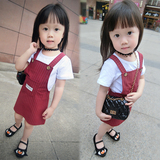 2016夏季1-2儿童女童装宝宝3-4岁条纹短袖背带裙韩版潮连衣裙套装