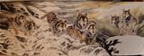 杨万民手绘国画原创丈二横幅大幅国画工笔群狼，需要定制