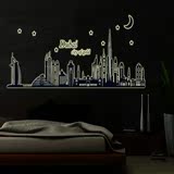 墙贴画 客厅 玄关 荧光床头墙壁纸城市夜景创意卧室酒店装饰