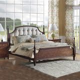 全实木床 美式乡村床 1.5 1.8米双人床卧室软包布艺婚床大小户型