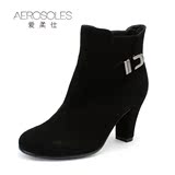 Aerosole/爱柔仕女鞋 头层羊皮金属扣圆头短靴 冬季靴子 专柜正品