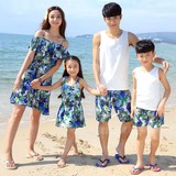 沙滩亲子装夏装套装 海边度假三口全家装 母子母女装连衣裙沙滩裙