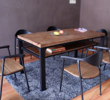 美式铁艺复古实木餐桌椅星巴克咖啡桌办公桌娱乐休闲桌双层餐桌