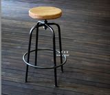 吧台椅 美式复古铁艺实木高脚升降旋转圆凳酒吧凳子 创意休闲吧椅