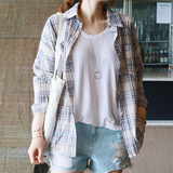 indibrand韩国官网正品代购女装2016夏季新款 格纹长袖衬衫AP30