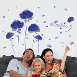 蓝色花瓣可移除墙贴纸时空花沙发卧室床头创意客厅房间温馨贴画