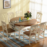地中海餐桌椅组合象牙白色美式乡村 实木餐桌可折叠伸缩圆桌饭桌