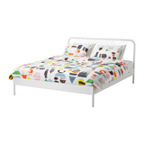 宜家IKEA专业代购   奈斯顿 床架,双人床 白色, Luröy 鲁瑞  床板