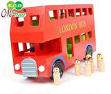 木制英国伦敦大红巴士双层公交汽车模型仿真玩具车儿童出口男