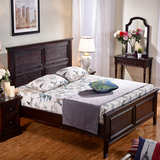 美式全实木床1.5米1.8米双人床美式乡村复古做旧楸木婚床卧室家具
