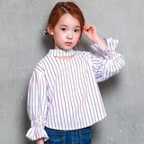 [代购]韩国进口正品童装 2016年秋女童喇叭袖口条纹时尚衬衫0803