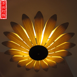 东南亚风格LED木皮灯 中式田园木皮吊灯 创意客厅餐厅卧室木艺灯