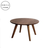 科林木业 黑胡桃实木圆形咖啡桌 北欧创意小户型简约矮桌日式茶几