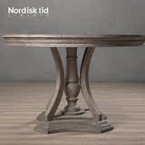 北欧时光 美式工业老榆木圆餐桌复古做旧圆桌子咖啡桌茶几饭桌