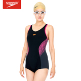 新款speedo 泳衣 女士连体平角游泳衣 保守训练泳装正品抗氯耐穿