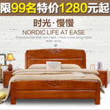 实木床1.8米储物高箱床1.5m双人床简约现代中式高档全橡木床婚床