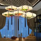新中式布艺吊灯餐厅火锅店仿古灯具创意古典艺术手绘画装饰灯笼