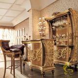 意大利欧式新古典酒吧台吧椅吧凳实木酒柜雕花描金别墅豪宅定制