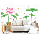 创意自贴荷花荷叶墙面装饰 田园植物花卉 卧室客厅电视3d立体墙贴