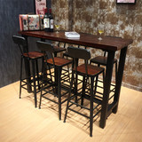 复古实木吧台桌家用长条咖啡吧台餐桌椅组合靠墙高脚桌铁艺酒吧台