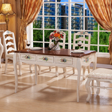 手绘餐桌 地中海 彩绘 餐桌 六抽 储物餐桌椅 实木餐桌美式餐桌