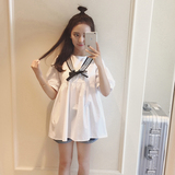 夏季韩版甜美a字中长款学生显瘦灯笼袖娃娃衫韩国短袖女上衣衬衫