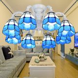 地中海吸顶灯客厅卧室餐厅蒂凡尼艺术玻璃铁艺田园蓝白小户型低层