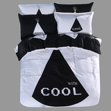 全棉四件套简约时尚黑白风潮牌纯色素色纯棉被套床单床上用品1.8m