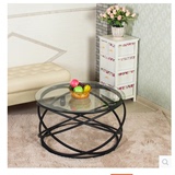 创意圆形茶几宜家简约现代艺术小客厅沙发铁艺钢化玻璃桌时尚欧式