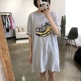 韩国东大门代购进口正品女装16夏新款宽松大码卡通香蕉短袖T恤裙