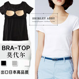 超好穿！BRA-T文胸一体无钢圈带胸垫 女纯棉圆领纯色短袖T恤上衣