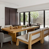 loft美式复古实木餐桌咖啡厅桌椅组合实木会议桌休闲桌榆木餐桌子