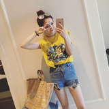 韩国夏季宽松街头黄色印花背心卡通韩版显瘦中长款上衣无袖T恤女