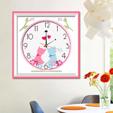 春天十字绣钟表系列卡通动物小猫咪客厅卧室简约挂钟时钟十字绣画