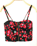 2016春装韩国东大门复古花朵含胸垫短款吊带背心露脐高腰胸衣
